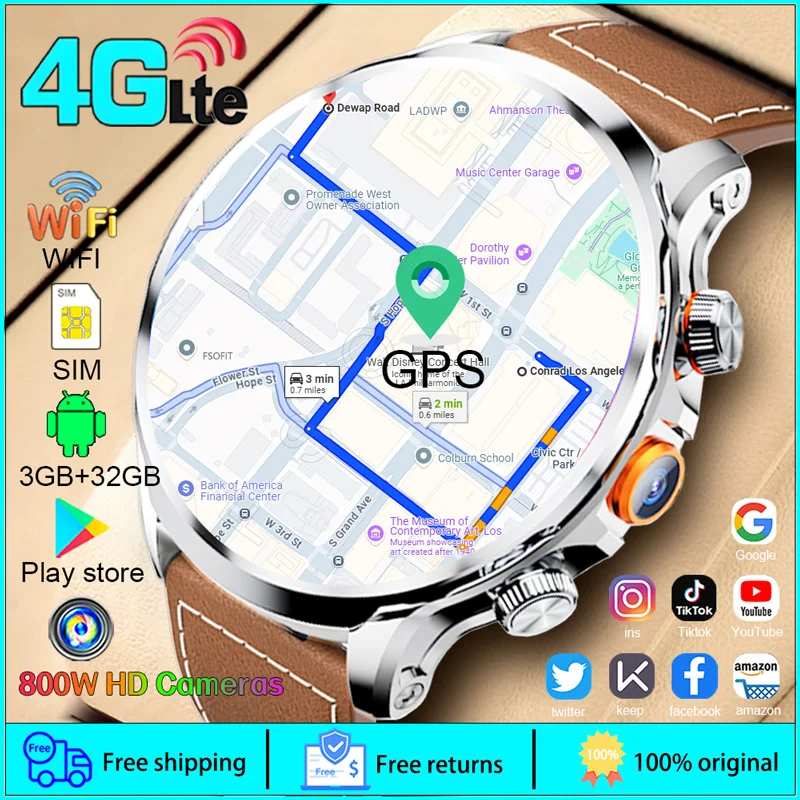 

4G SmartWatch Android os GPS HD Камера SIM-вызов Мужчины 4G SIM-карта WIFI Беспроводной быстрый доступ к Интернету relogio Смарт-часы 2024