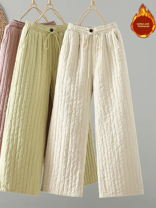 

Thi Warm High Waist Women's Wide Leg Pants Faionable Casual Artistic Sle Winter Comfortable plus Size Cotton Trousers