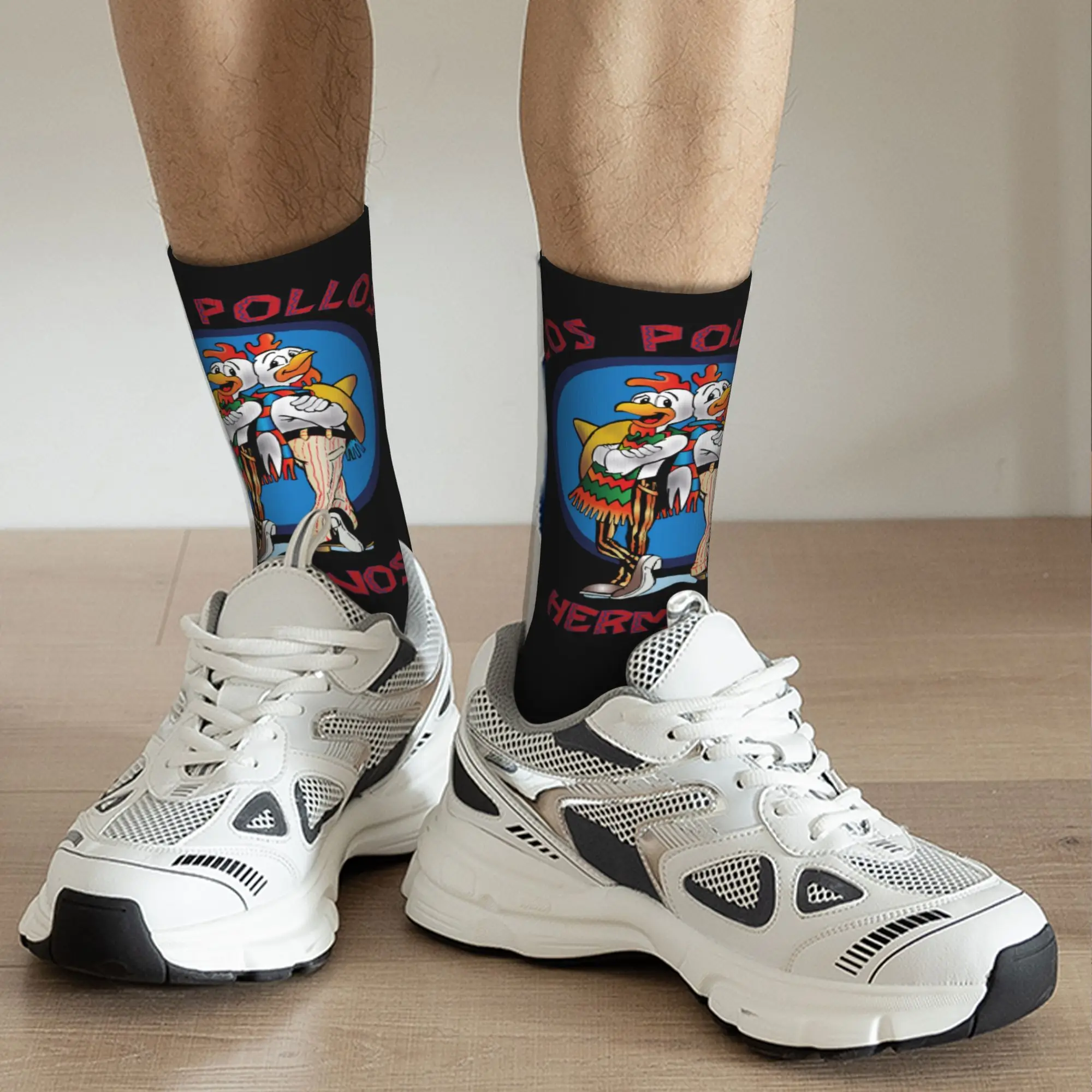 Custom Funny Los Pollos Hermanos Dress Socks Mens Womens Warm Funny Novelty Breaking Bad Crew Socks view 5
