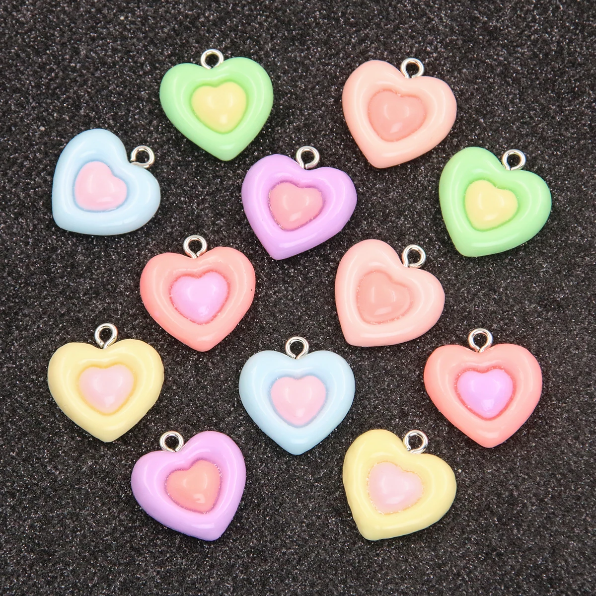 10PCS 18X20mm 6 Color New Product Double Heart Resin Charms DIY Earring Pendants Jewelry Accessory Making