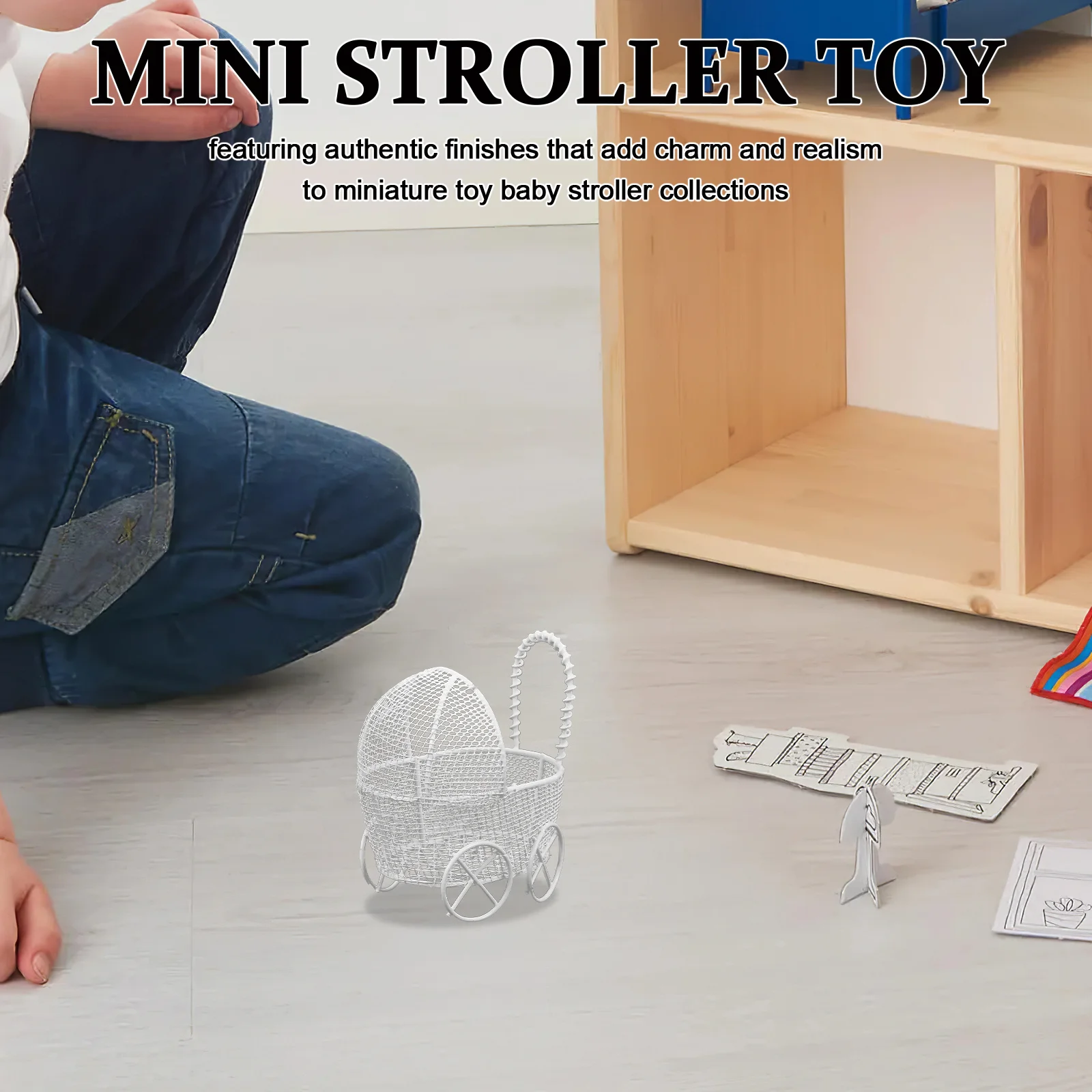 

2Pcs Mini Stroller Simulation Baby Carriage Pretend Play Prop for Dollhouse Furniture Nursery Decoration and Toddler Pretend