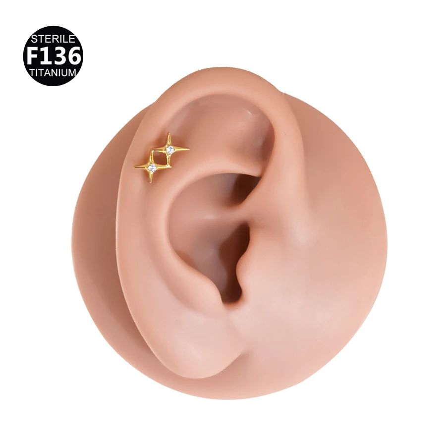 1Pc G23 Titanium 16G Double Star Larbet Stud Planet Internal Threaded Ear Cartilage Helix Traguse Peircing Body Jewelry