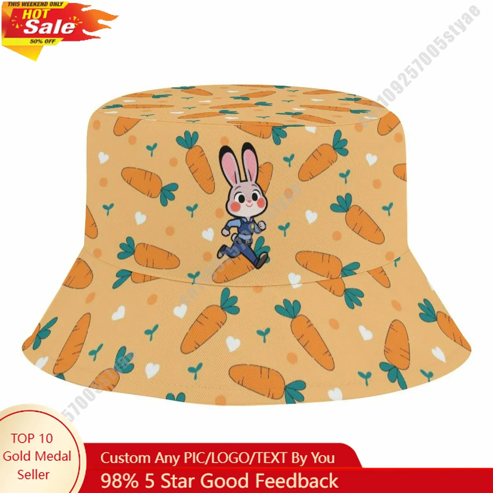 

Judy Hopps Bucket Hat Disney Cartoon Character Custom Design Upload Your Image Logo Fisherman Hat 50–54cm Head Circumference