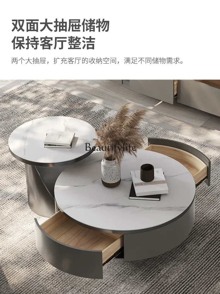 XX39 طاولة قهوة كبيرة وصغيرة مستديرة من ألواح الصخور مجموعة إيطالية بسيطة ومبتكرة وفاخرة وحديثة من الفولاذ المقاوم للصدأ #5