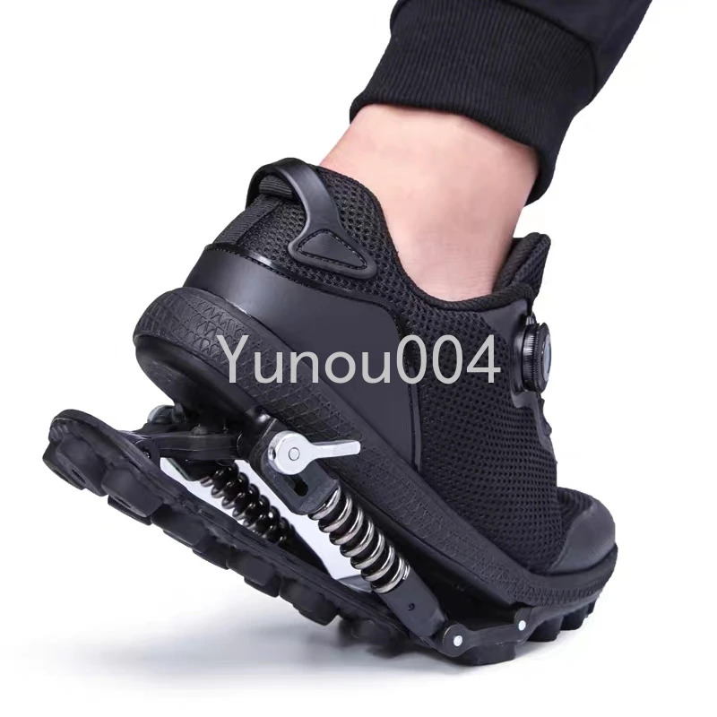 Mechanical Shoes with Steel Spring Wire Shoelace, 2 in 1 Sports Shoes, Shock Absorption Shoes