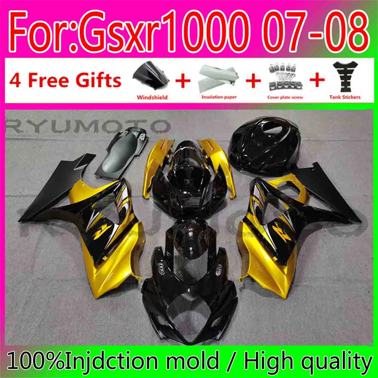 Xe Máy Mới Phun Fairing Dành Cho Xe Suzuki GSX-R1000 K7 07 08 GSXR1000 GSXR 1000 K7 GSXR1000 2007 2008 Fairings Đen Vàng