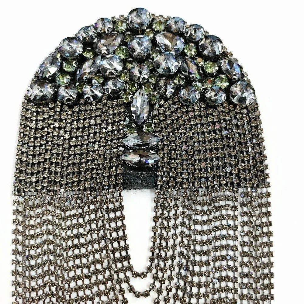 Classic Alloy Tassel Epaulettes Rhinestone Decorative Shoulder Board Shiny Reinforced Stitching Shoulder Mark DIY Clothing
