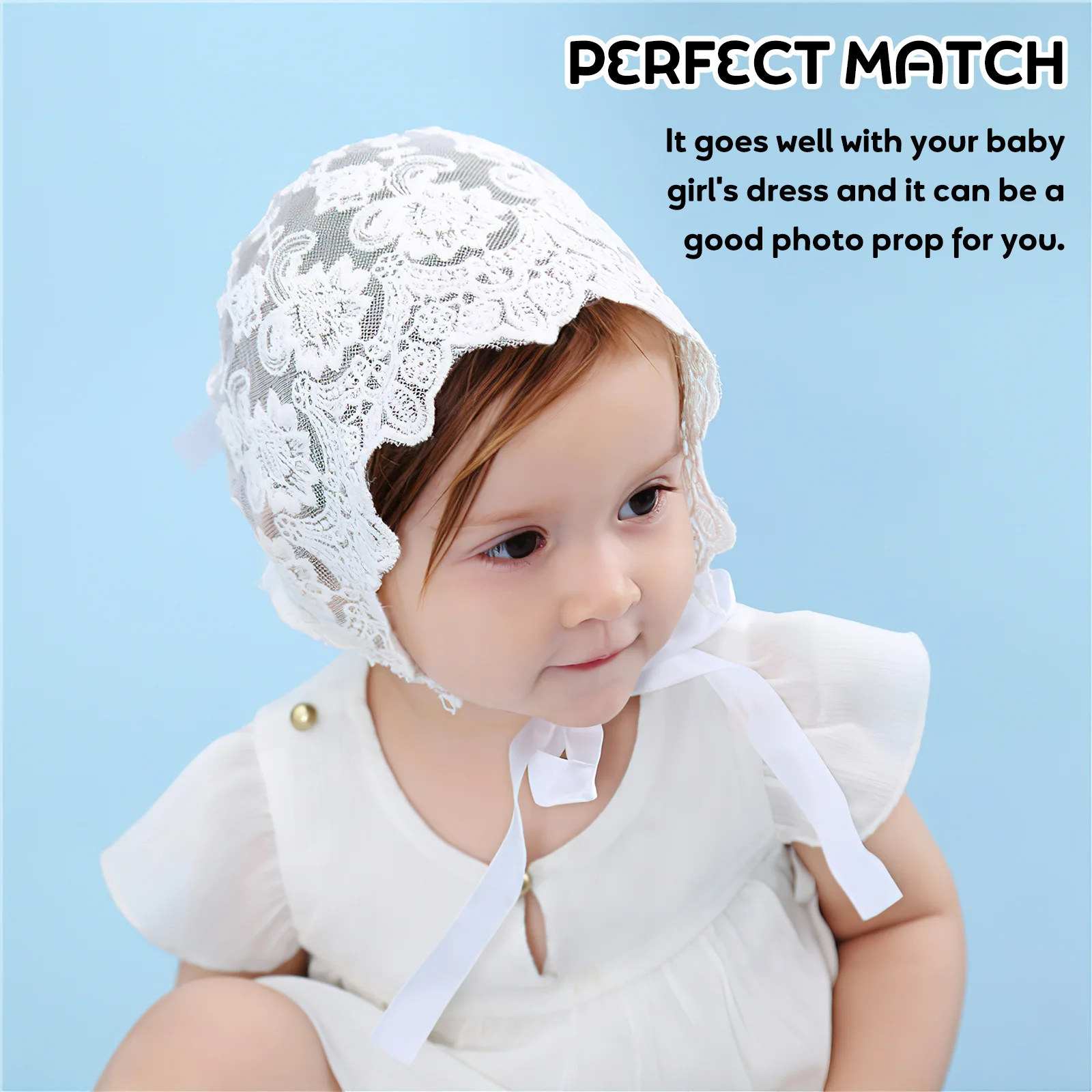 

1pc Lace Cotton Hat White Adjustable Bonnet For Spring Summer Outfit Photo Prop Breathable Headwear