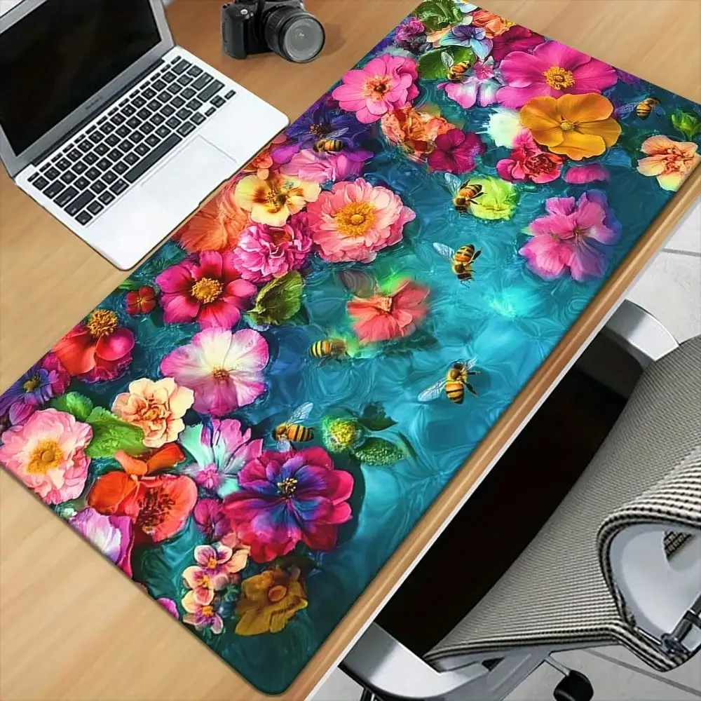 

1pc Vibrant Floral Art Rubber Mouse Pad - Colorful Flowers & Butterflies Design, Ideal For Gaming & Office Use, Keyboard & Mouse Compatible, Office Desk Mat| Vibrant Workspace| Durable Desk Mat, Mouse Pads For Desk