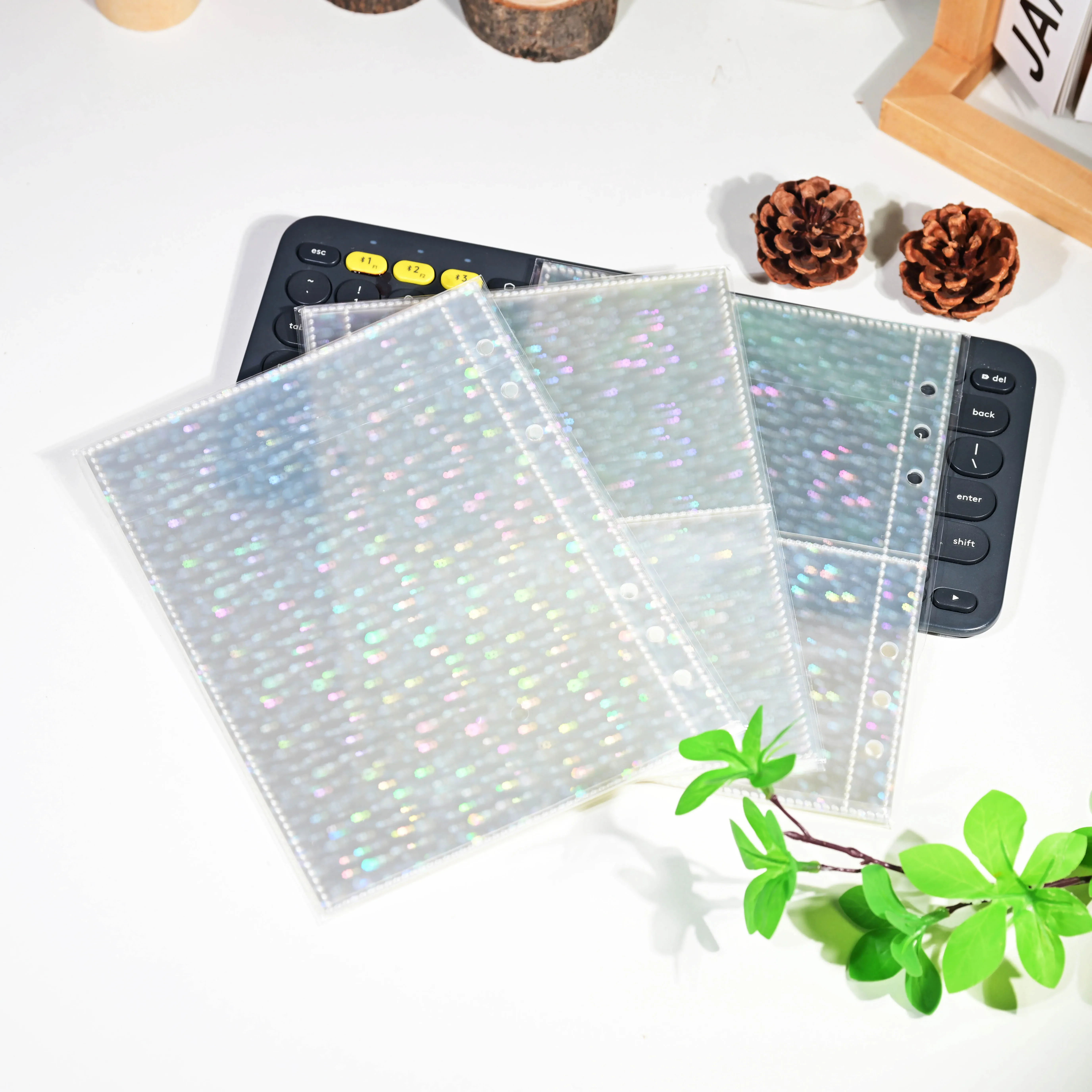 10Pcs A5 6-Hole Holographic Photocard Refill Pages, 1/2/4 Pocket Binder Inserts for Kpop Photocard Collection