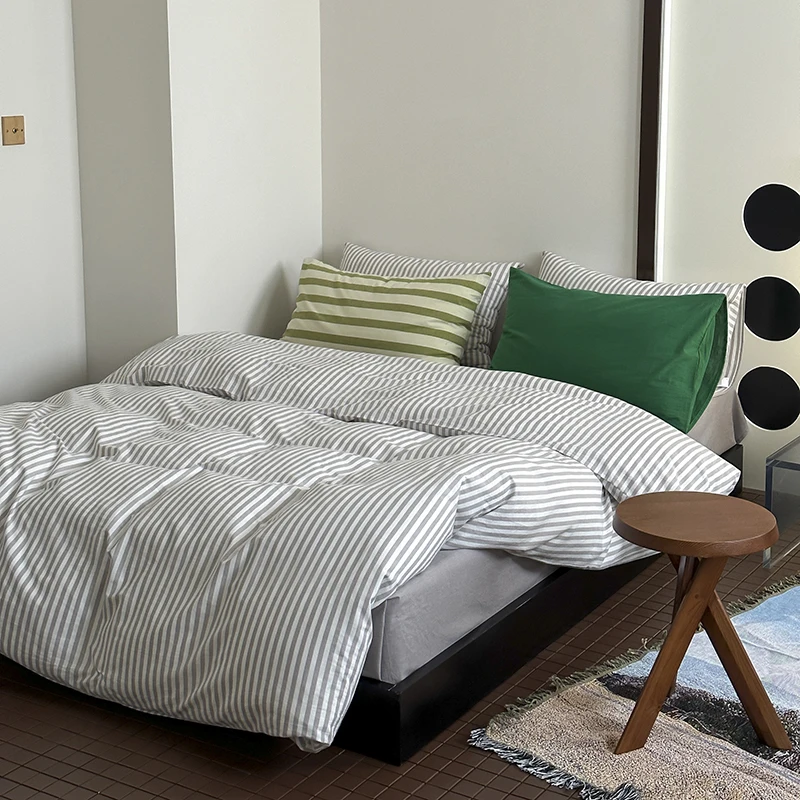 

Nieve Premium Cotton Linen Feel Duvet Cover Single Piece Pure Cotton l Wrinkle Bedding Modern mat Sle Striped ...