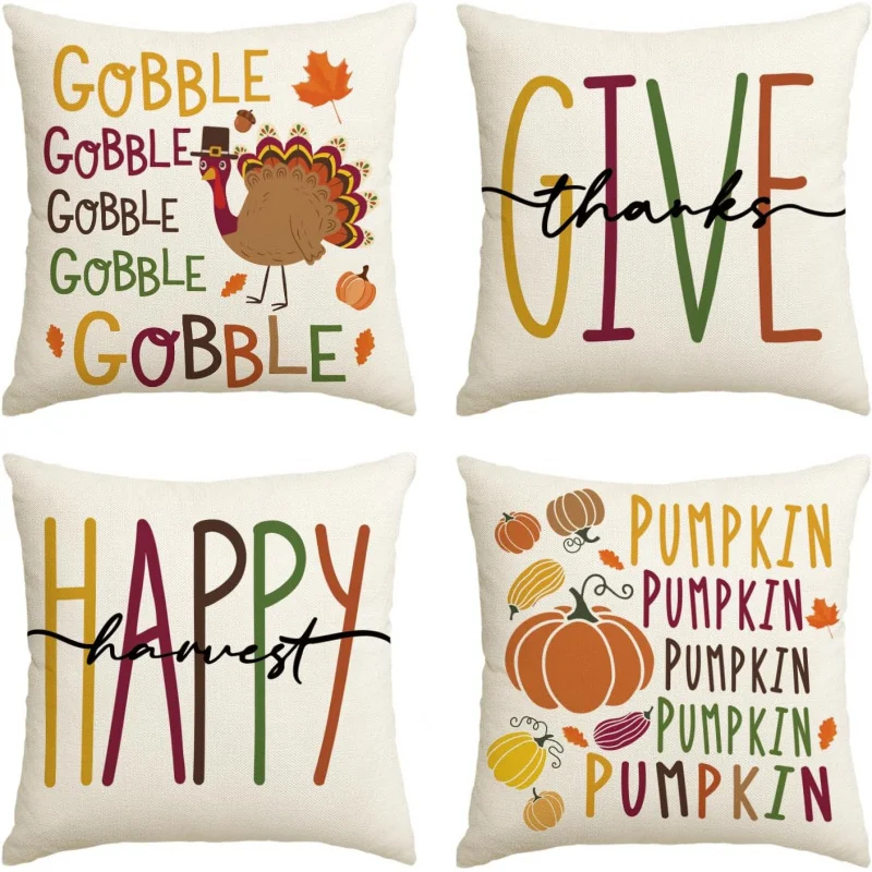 

Thanksgiving Delicious Turkey Pumpkin Pattern Design Pillow Set 18 x 18 inches 4-piece Set