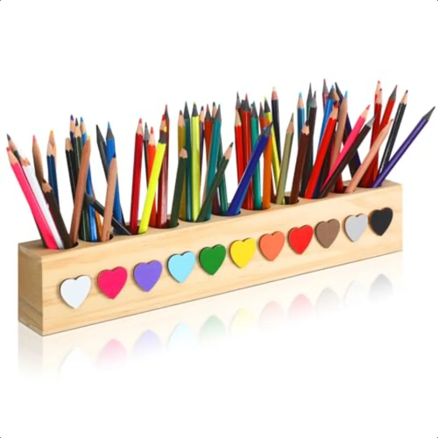 

Colored Pencil Holder Organizer with 11 Holes Wooden Crayon Holder Organizer Wood Stationary Marker Crayon Caddy Desktop Storag
