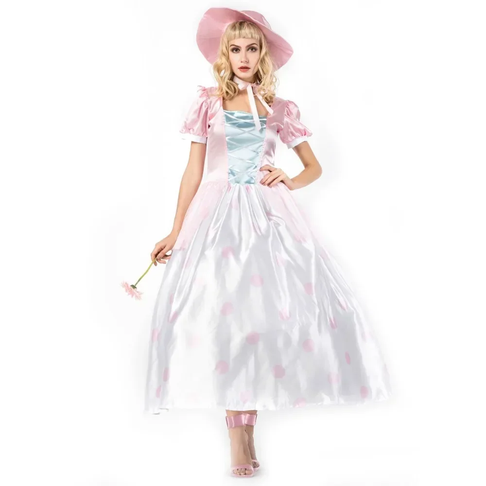 TV Movie Cosplay Costume Cute Lady Long Retro Dress With Pink Topee Halloween Princess Costume For Women