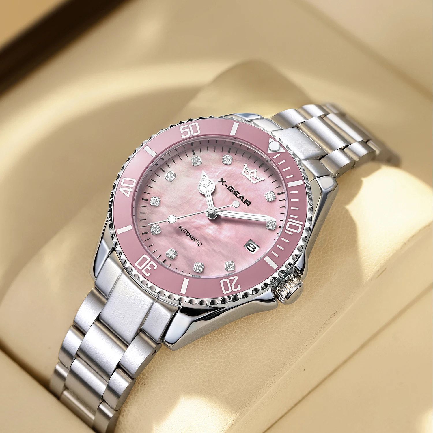 

X-GEAR Топ Роскошные женские водонепроницаемые светящиеся часы с датой Женские часы из нержавеющей стали Спортивные модные механические наручные часы