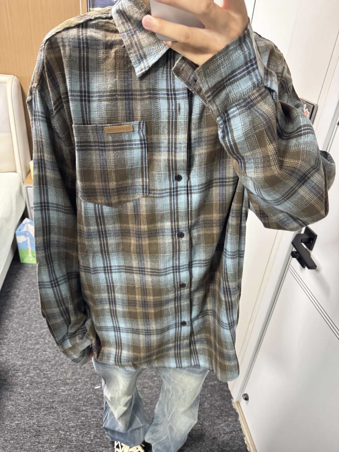 

Brown Plaid Long Sve Men's irt American Sle Sun Protection Cheered Cleanfit Outerwear Autumn Faion Casual irt