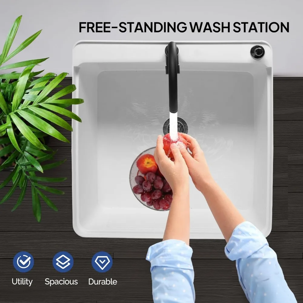 Fregadero independiente de 21 galones, grifo de acero inoxidable para lavabo, 23,6x23,6x36,2 pulgadas