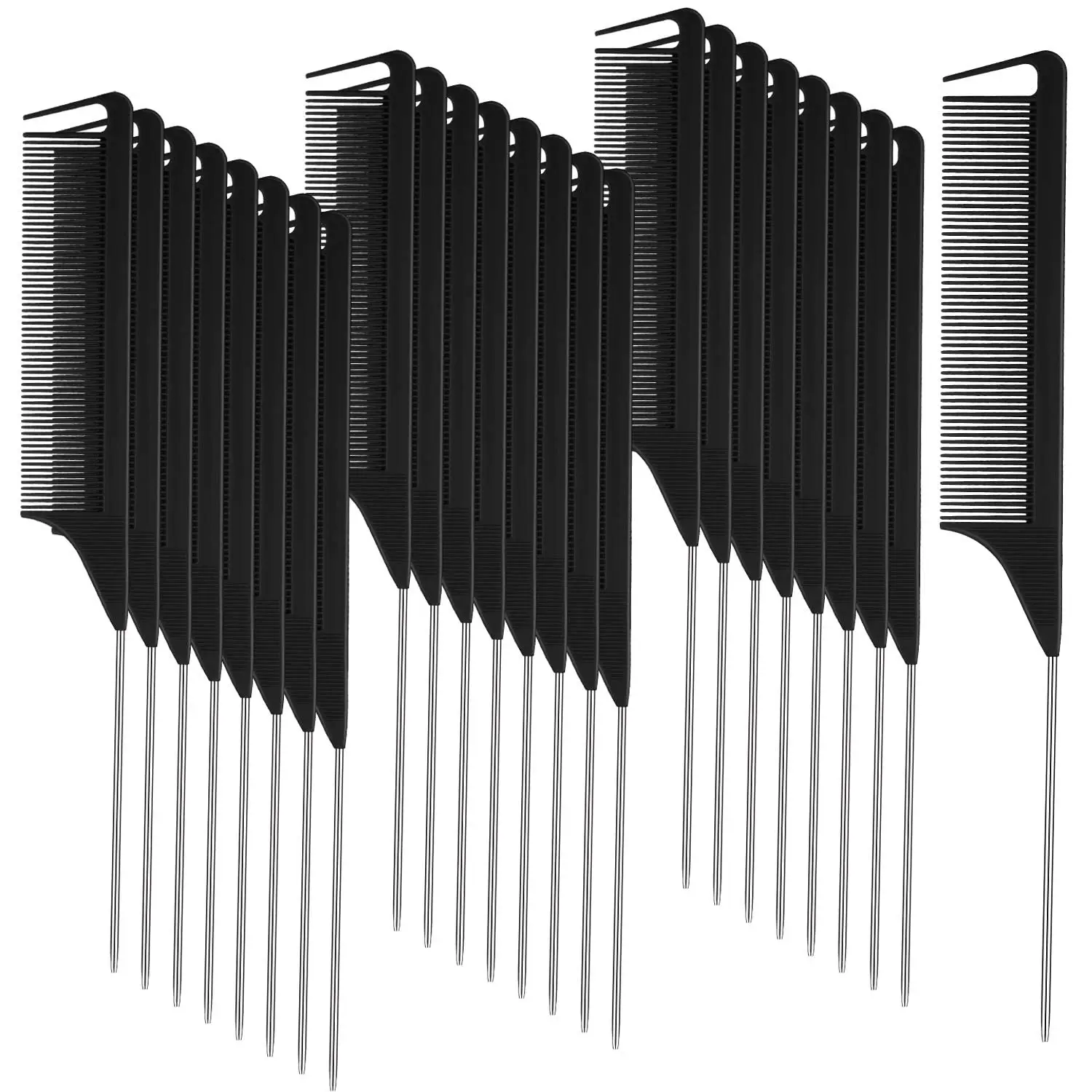 30 Pieces Parting Comb for Braids Hair Rat Tail Comb Steel Pin Rat Tail Carbon Fiber Heat Resistant Teasing Combs with Stainless