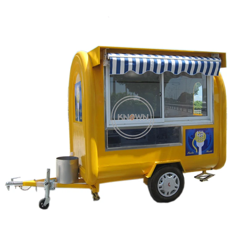 KN-Y220H Commercial Catering Trailer Yellow Color Ice Cream Bubble Tea Coffee Mobile Food Cart For Sale Customizable