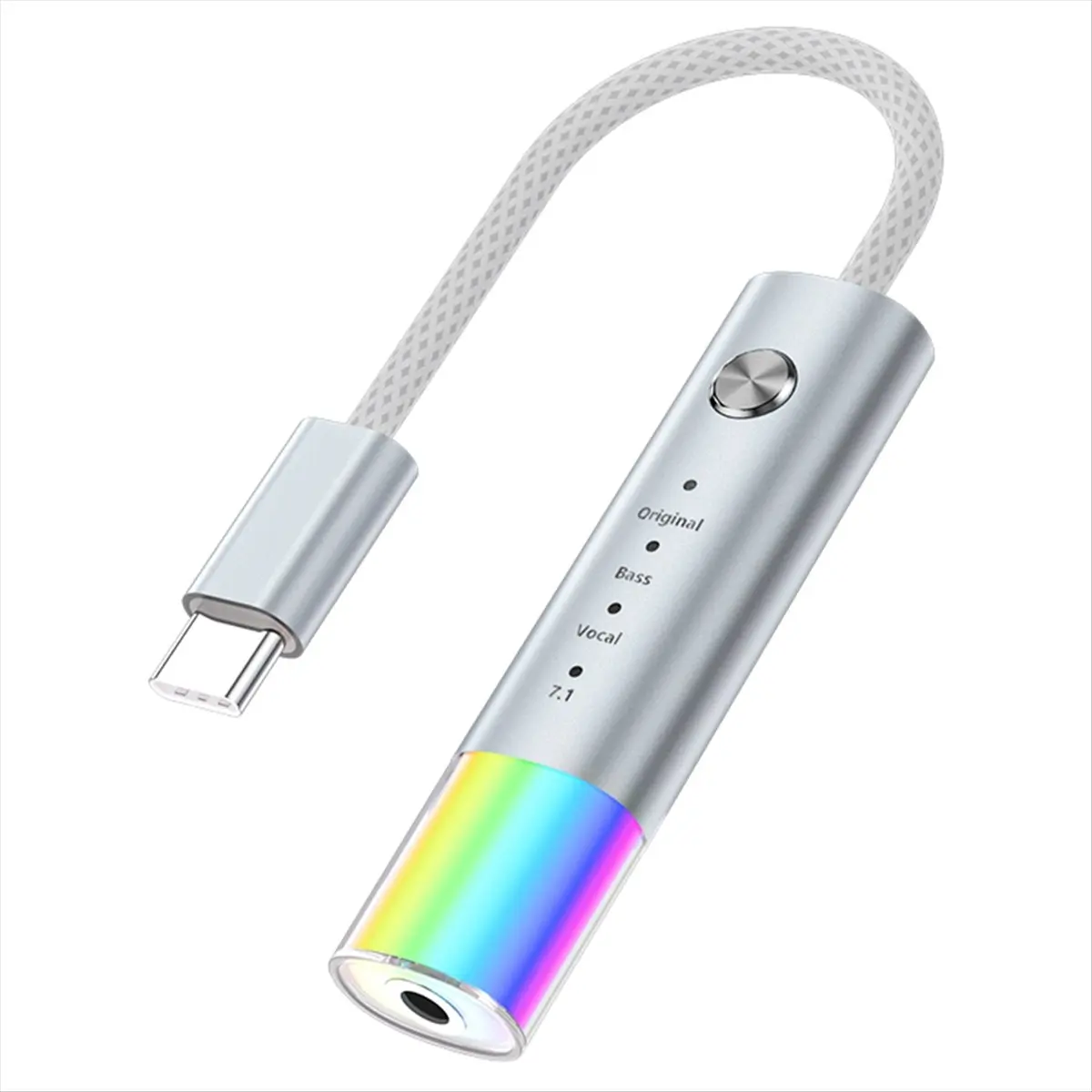 Promotion Universal Typec to 3.5mm Headphone Audio Converter Hifi Sound Quality 7.1 Channel Wired Call Typec Adapter Silver Grey