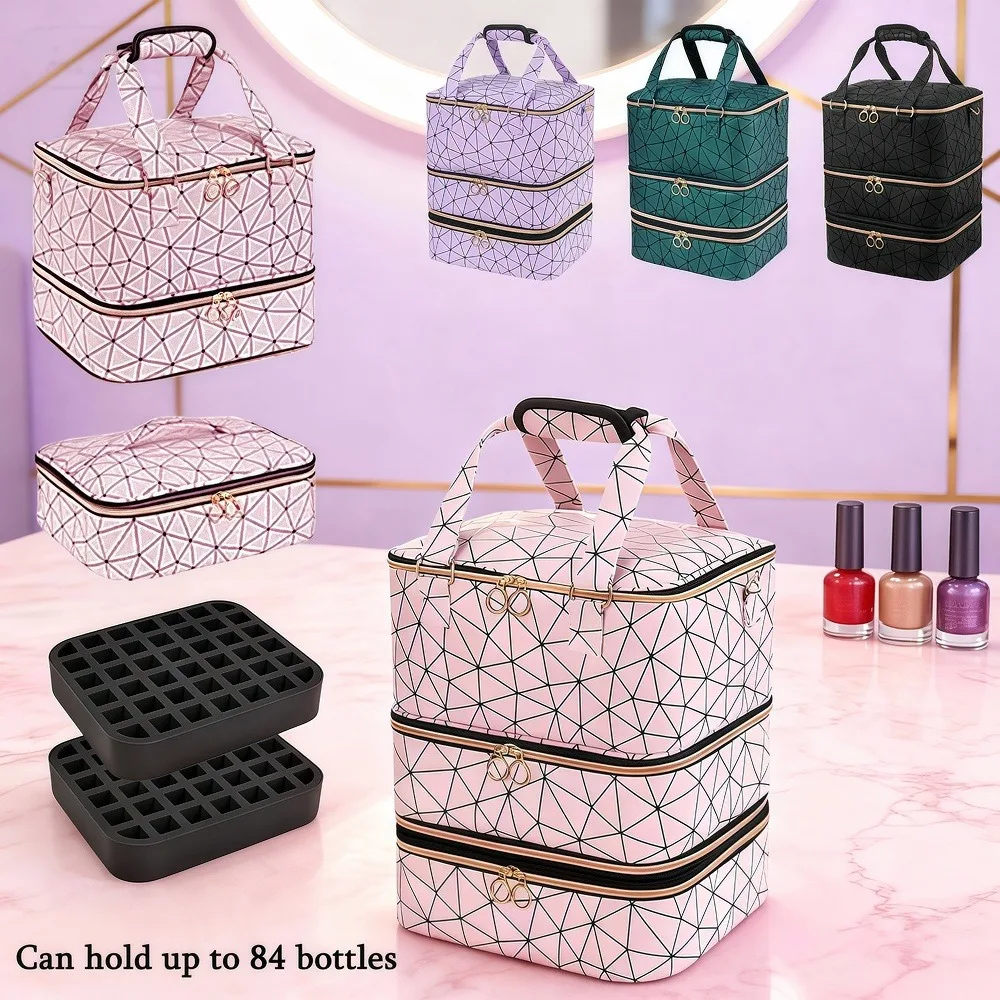 Three layer nail polish storage bag, removable cosmetic bag 84 mesh nail enhancement bag, portable storage bag.xtz