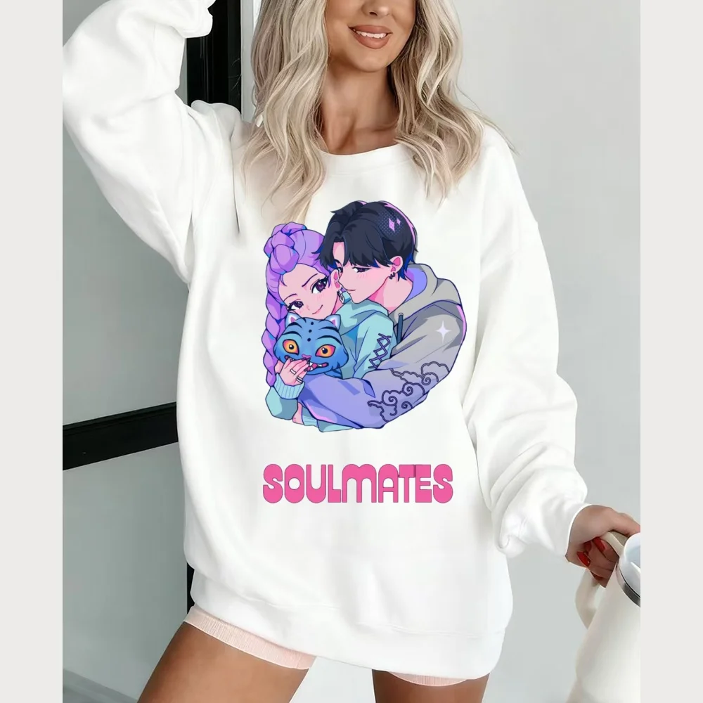 سترة بغطاء للرأس مطبوعة بنمط KPop Demon Hunter، سترة عصرية، ملابس فضفاضة غير رسمية، ملابس الشارع تناسب الجميع