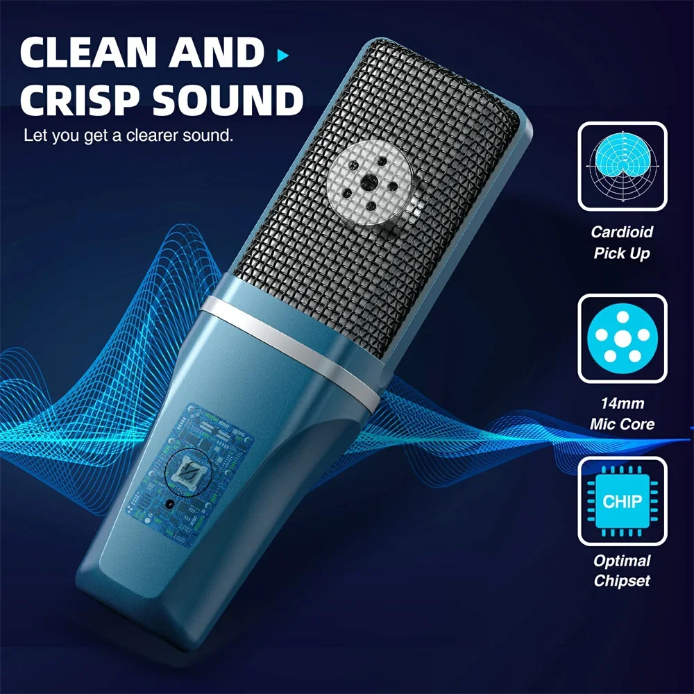 Microfone USB de transmissão 2025 Pro com botão de mudo rápido e batimento cardíaco Rgb - padrão cardióide e 24 bits/96 Khz para esportes