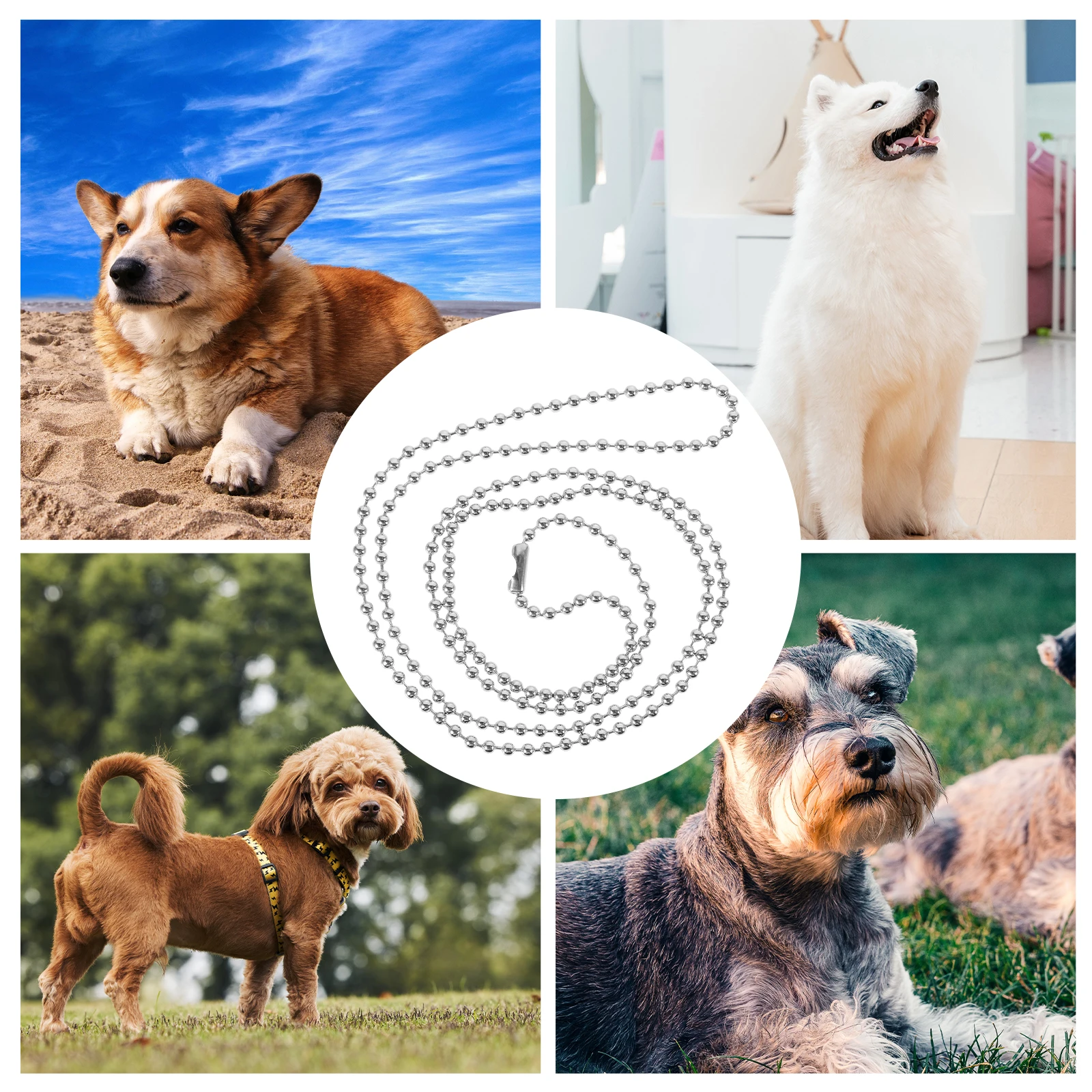 

Stainless Steel Dog Tag Chain Necklace Durable Strong Metal Beaded Chains for DIY Crafts Bulk Men Women