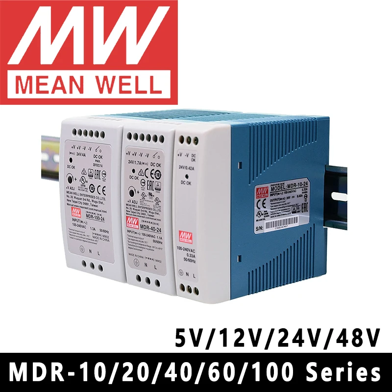 Oryginalny zasilacz Mean Well MDR-10 20 40 60 100 DC 5V 12V 15V 24V 48V meanwell z pojedynczym wyjściem przemysłowy zasilacz na szynę DIN