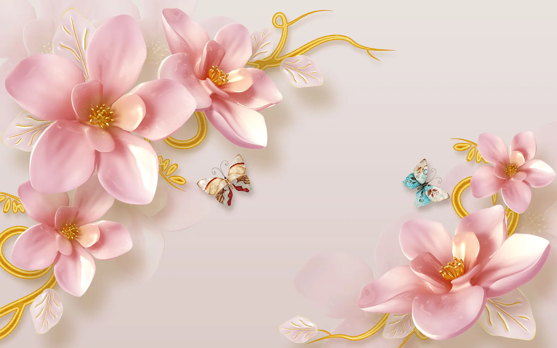 Custom size wallpaper three-dimensional floral Pearl Rose Flower butterfly bedroom living room tv backdrop mural 3d wallpaper