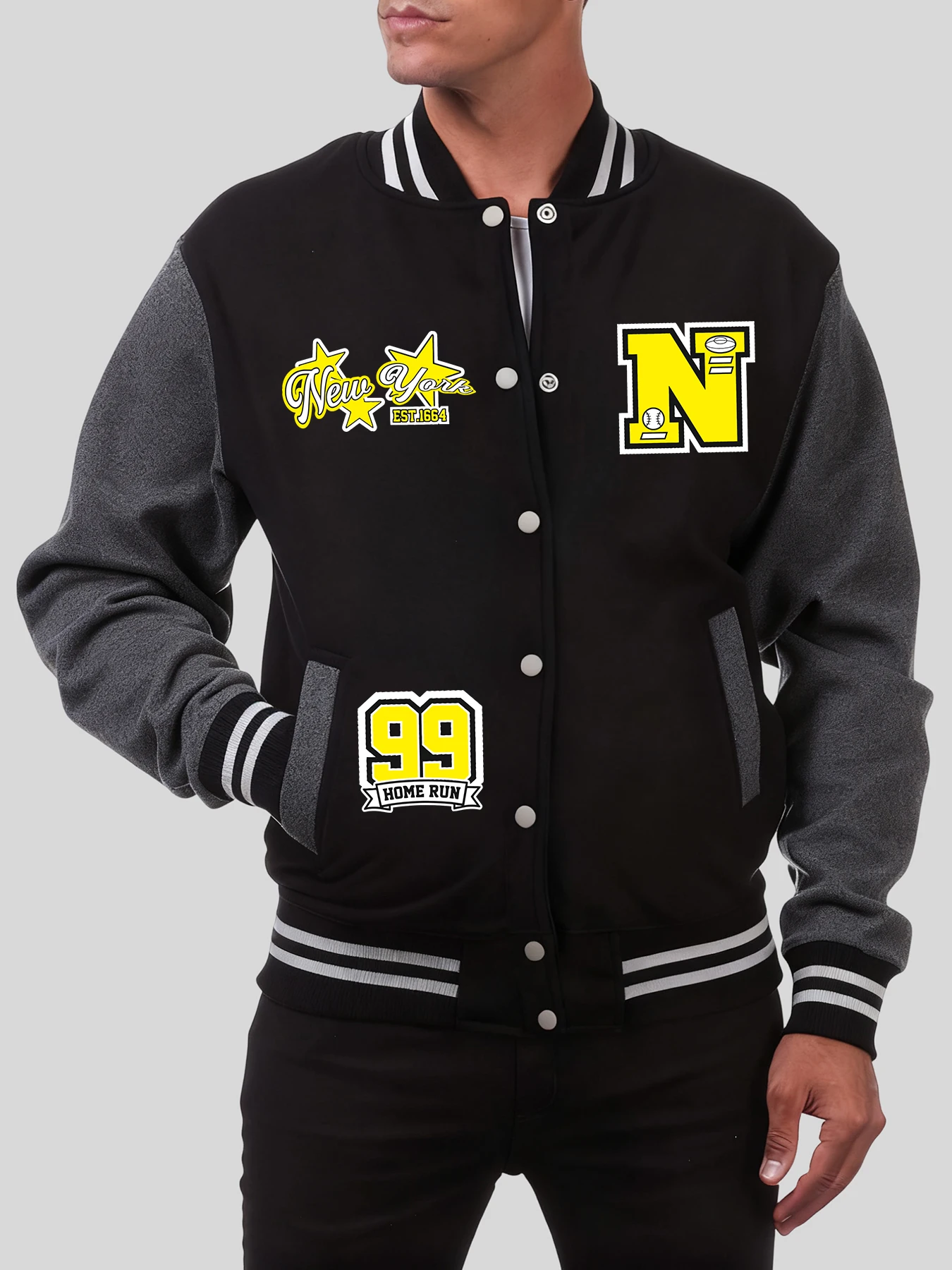 

New York City Est1664 Printed Men Baseball Uniform American Oversize Jackets Fleece Autumn Streetwear Hip Hop Casual Clothes