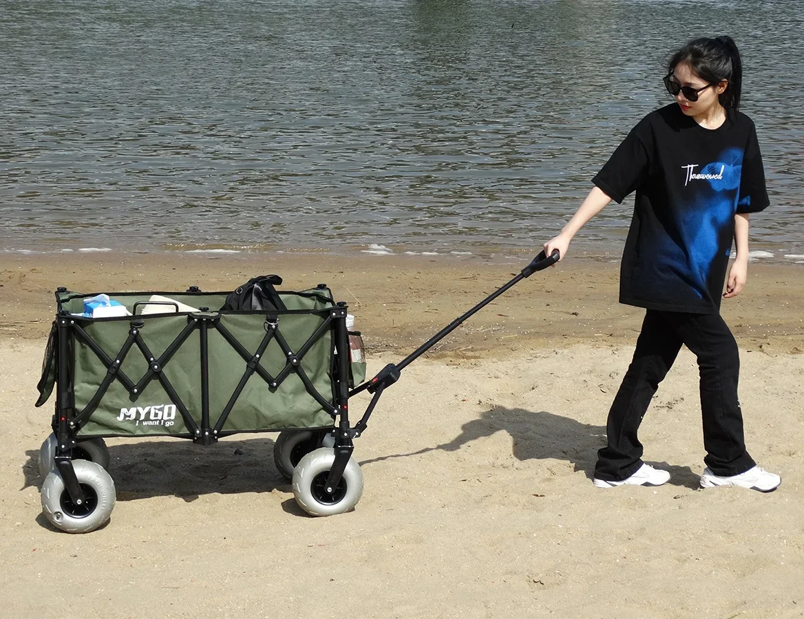 with Detachable Sand-Friendly Balloon Wheel Portable Camping Cart Beach Wagon Premium Folding