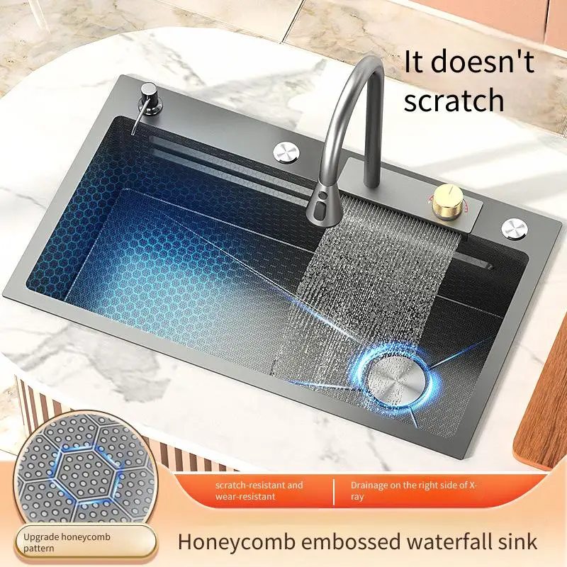 

Feiyu Waterfall Sink Emed Honeycomb Kiten 304 Stainless Steel Large Single Washing Bathroom Under-Counter Dish Pool