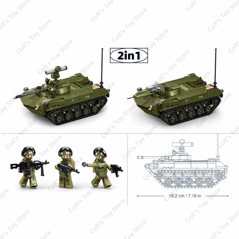 2024 Sluban Military Soviet BMD-2S Battle Tank Building Blocks Soldier Figures Bricks Classic Model Armor Vehicle Kids Toy Gifts