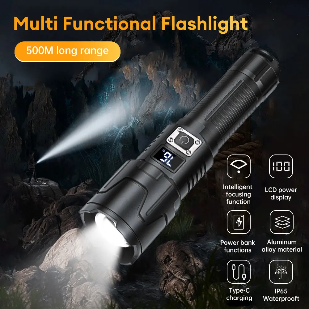 

High Power Led Flashlight Super Bright Long Range Torch Rechargeable Ultra Powerful Outdoor Tactical Hand Lamp Camping Lantern