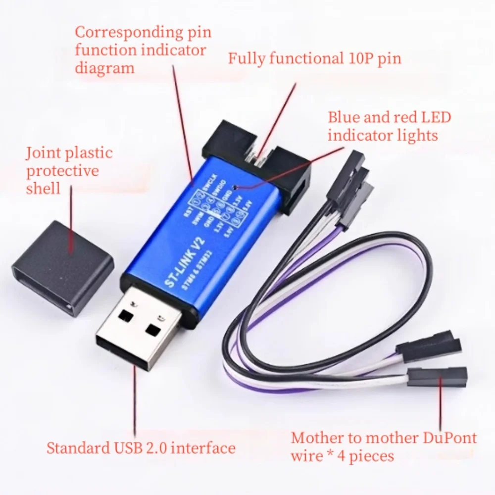 1Set ST LINK Stlink ST-Link V2 Mini STM8 STM32 Simulator Download Programmer Programming With Cover DuPont Cable ST Link V2
