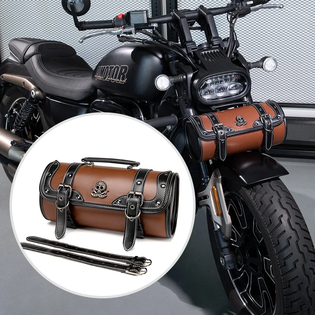 

2025 Newest Universal Motorcycle Saddlebag Front Handlebar Bag for Harley Honda Kawasaki Waterproof PU Leather Tool Bag