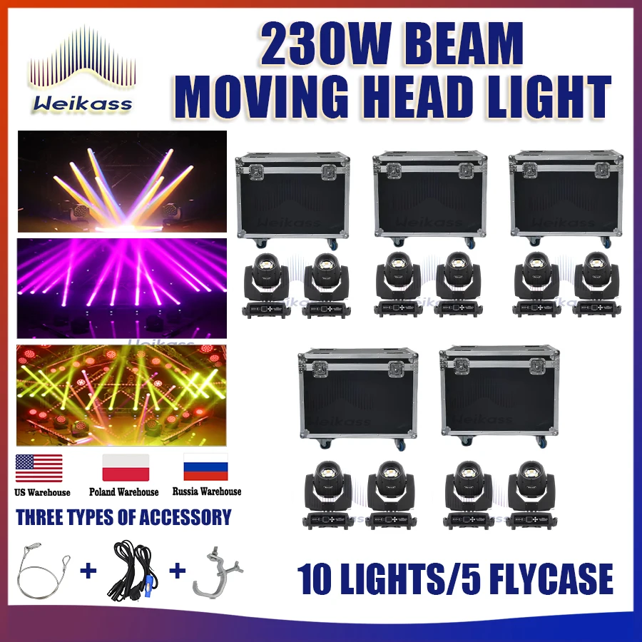 0 Belasting 10 Stuks Professionele Dj Podium Verlichtingsapparatuur Beam Bewegende Koplamp 230W Lyre Gobo Projector Verlichting Voor Disco Bar Party