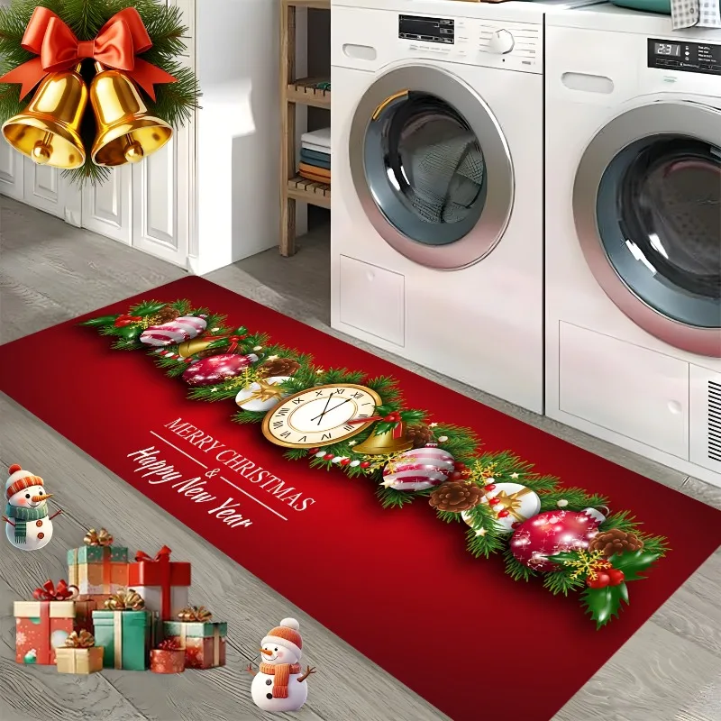Trendy Printed Winter Xmas Long Runner Rug Cute Gingerbread Man Candy Cane Snowflake Print Carpet Indoor Floor Rug for Kitchen