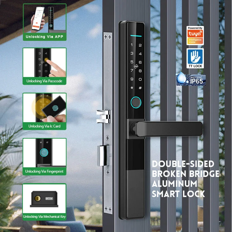 Glomarket Waterproof Tuya Smart Digital Locks Double Side Fingerprint Aluminum Steel Sliding Door Lock