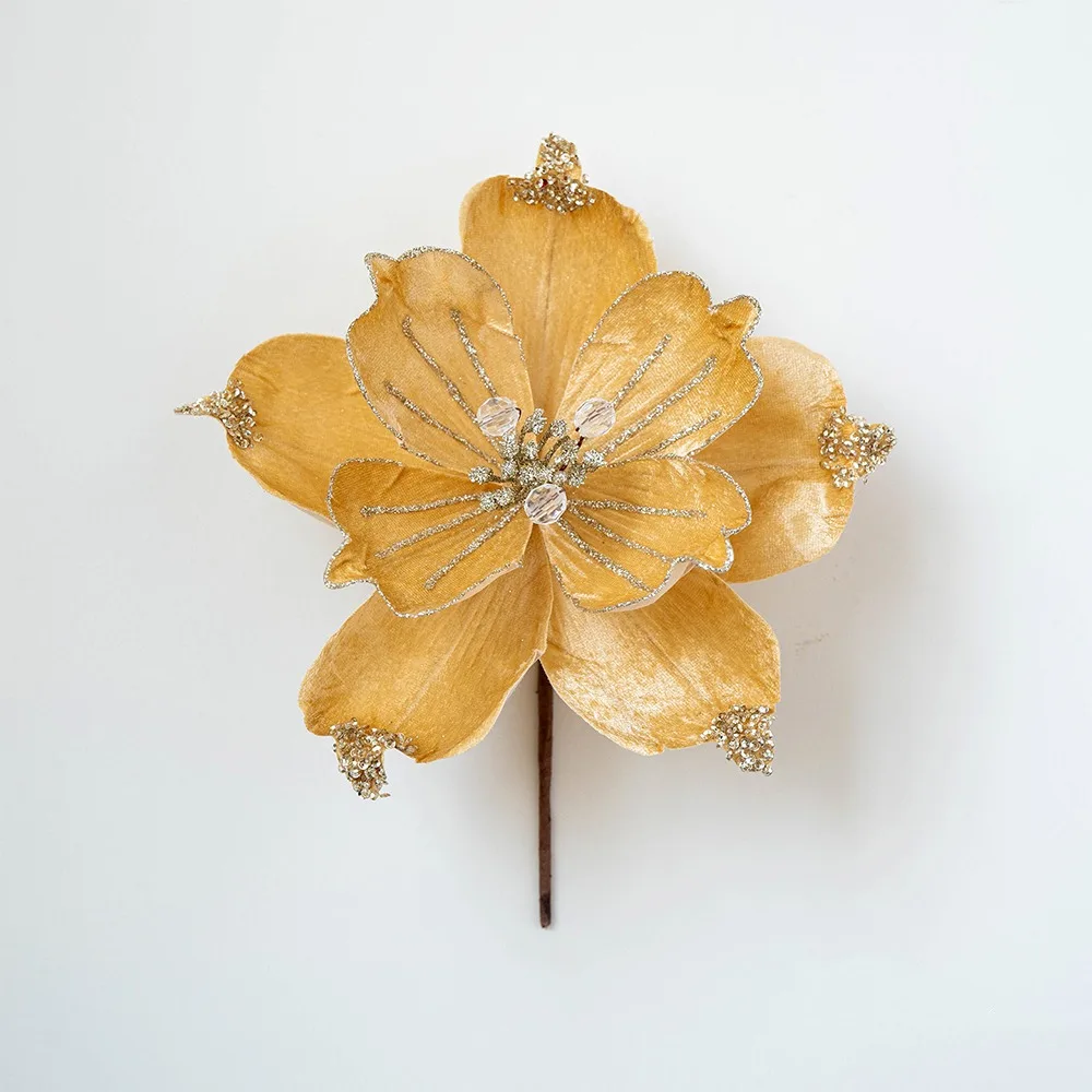 

22cm Artificial Christmas Flower Realistic Shiny Christmas Poinsettia Beautiful Handmade Christmas Tree Wreath Party Supplies