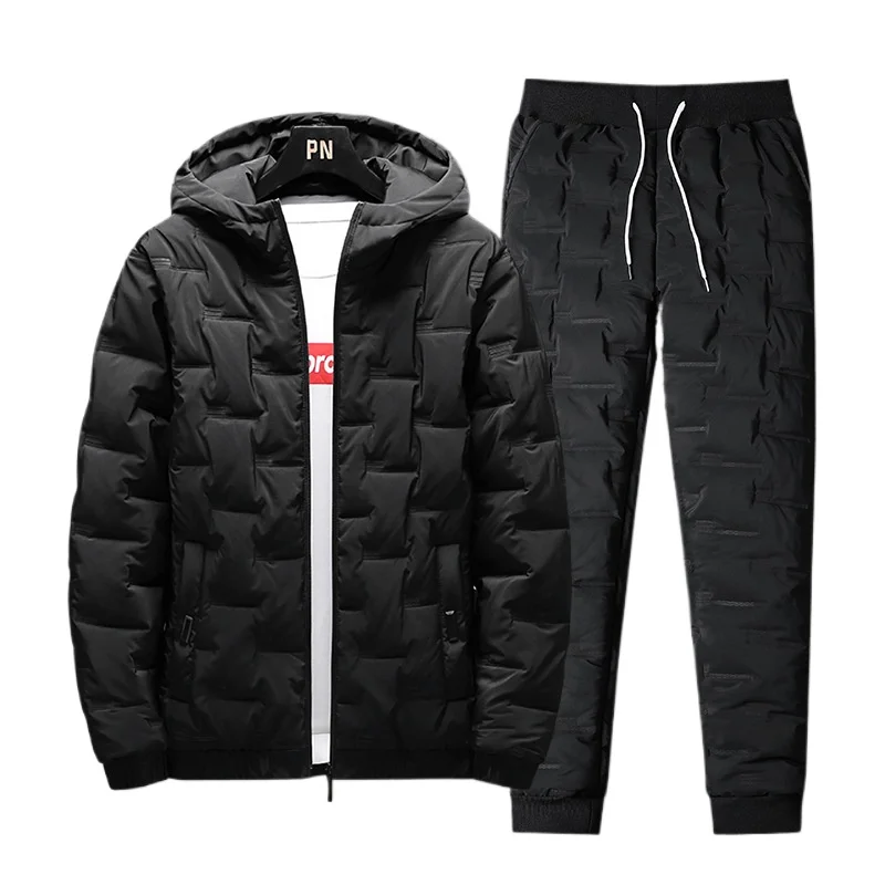 

2025 Hot Winter New Cotton Jacket and Pants Set for Men, Thickened Warm Hooded Outfit, Men's Casual Two-Piece Set ...