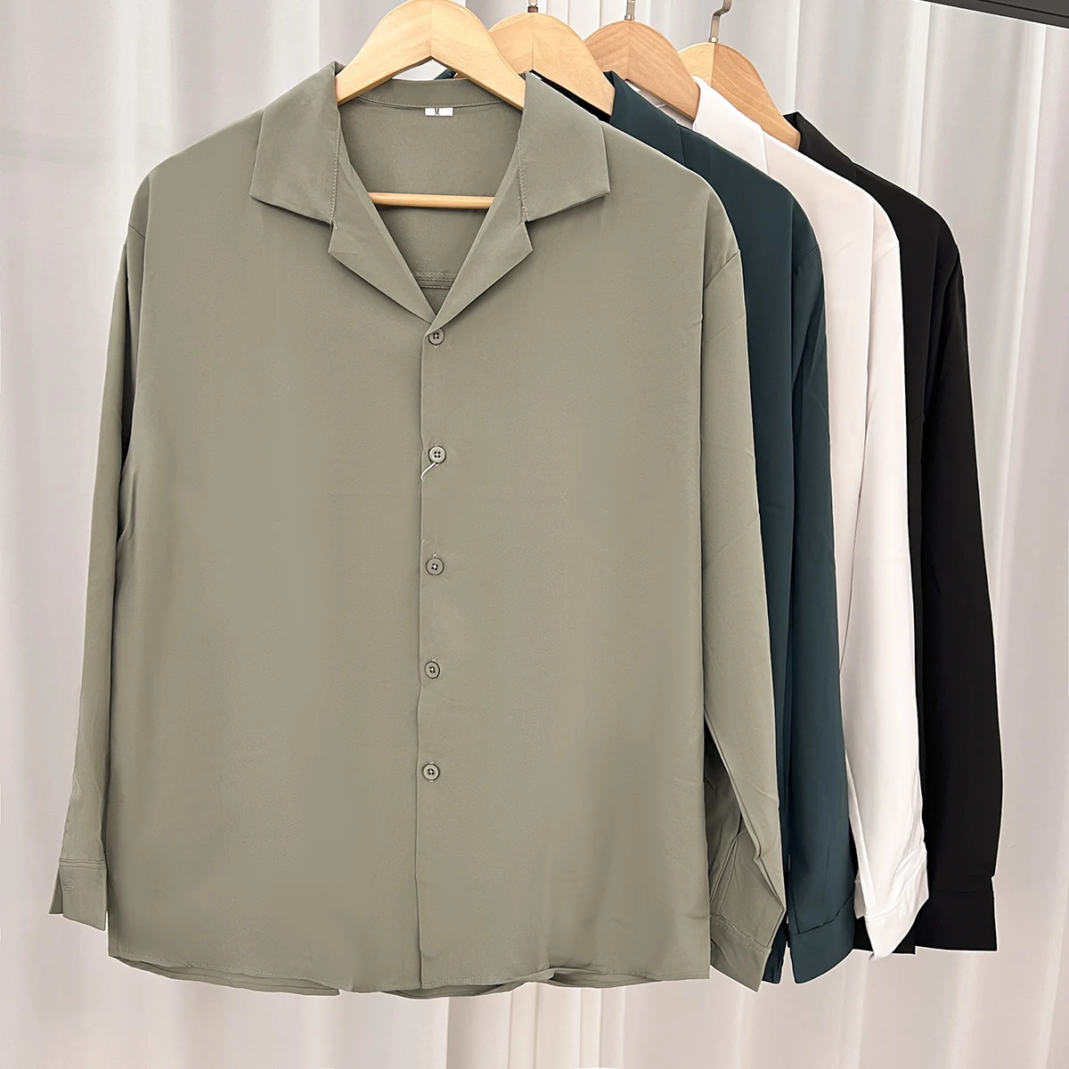 

Loose Fit Cuban Collar Long Sve irt Men's Iron Free Drapey Vintage Casual Artistic Student Spring Summer irt Polyester...