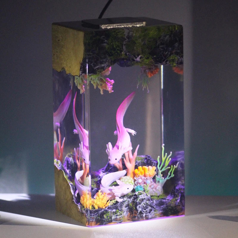 Salamanders Organism Resin Table Light Creactive Art Decoration Lamp Mysterious Valley River Theme Night Light  USB Charge