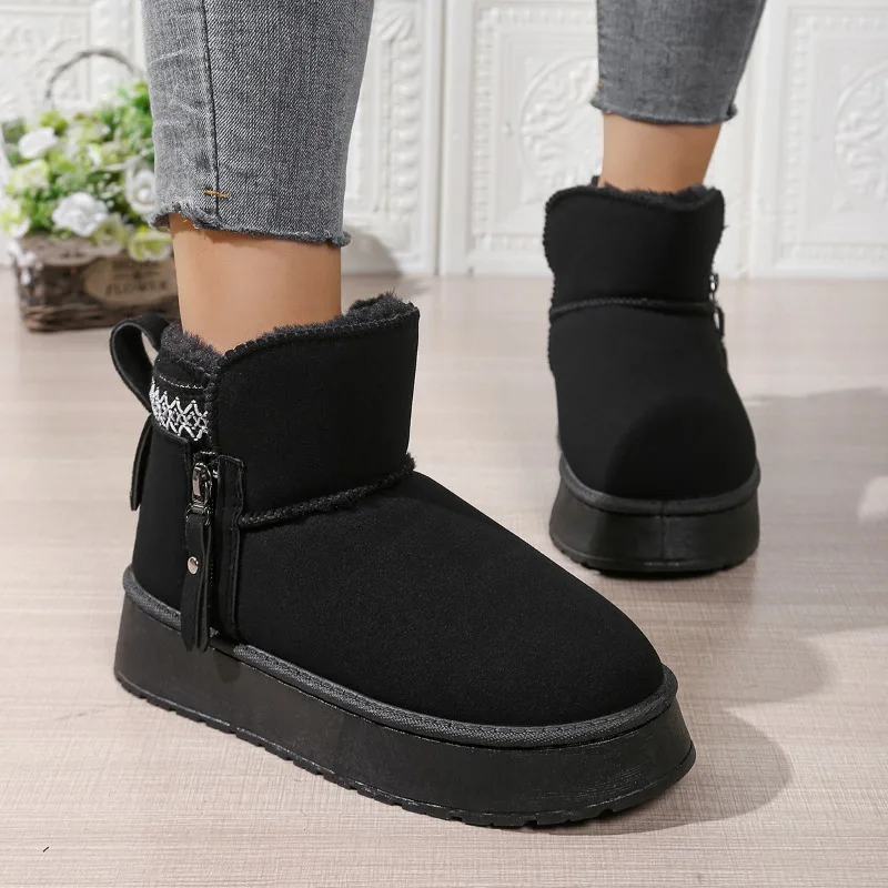 

НОВИНКА Зима 2020, теплая хлопковая обувь, зимние ботинки на толстой подошве с боковой молнией, модные ботинки на платформе Женские ботинки