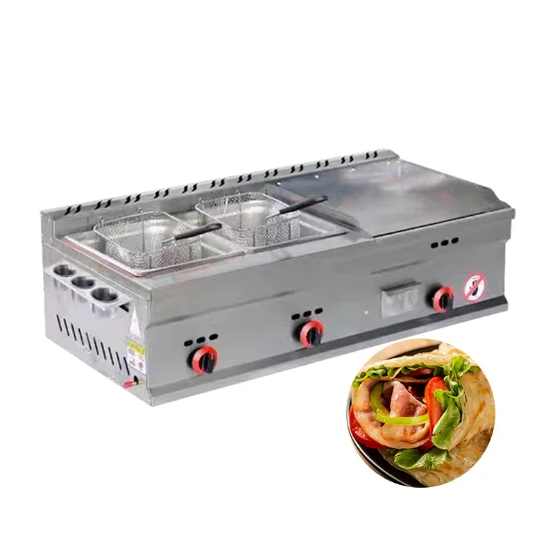 Commercial fryer + double fryer High-quality stainless steel equipment for restaurants Gas engine