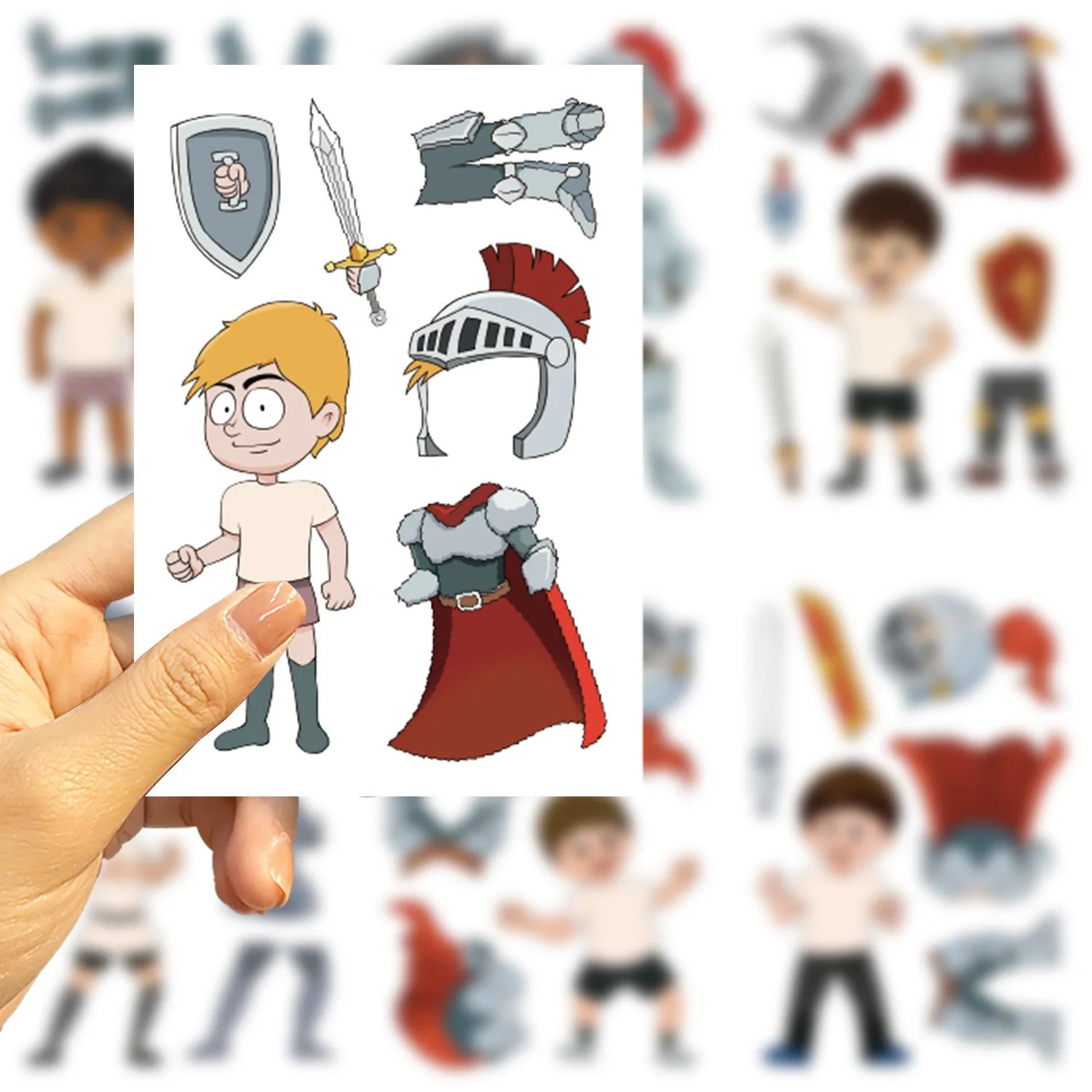 

8/16Sheets New Cute Knight Make a Face Puzzle Stickers Kawaii Cartoon Decal DIY Laptop Phone Fridge Waterproof Sticker Kid Toys