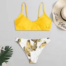 Summer Sexy Push Up Women's Swimsuit Two Piece Bikini Set Fashion Floral Printing High Waisted Tankinis Set Beach Swimwear