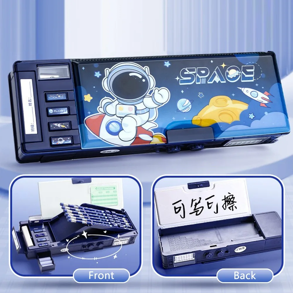 Multifunctional Double Layer Pencil Case Large Capacity with Combination Lock Mechanical Pen Box Stationery Organizer Students