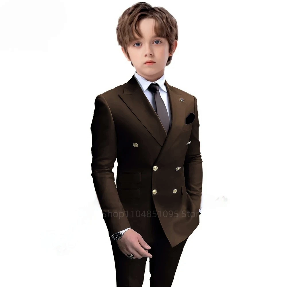 Handsome Solid Boys Formal Peak Lapel Suit Set 2 Pieces Elegant Slim Fit Tuxedo for Kids Performance Party Host Costumes Outfits